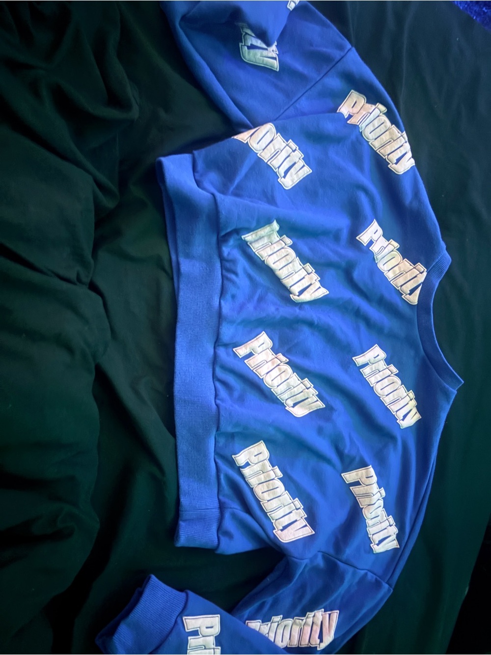 Fashion Nova Blue Priority Logo Crop Sweatshirt